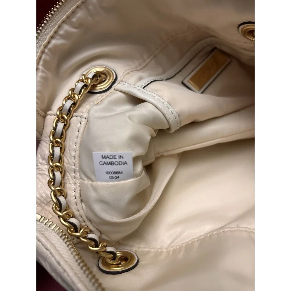 Tory Burch Small Ella Crinkle Chain Convertible Crossbody Bag Color Oats New